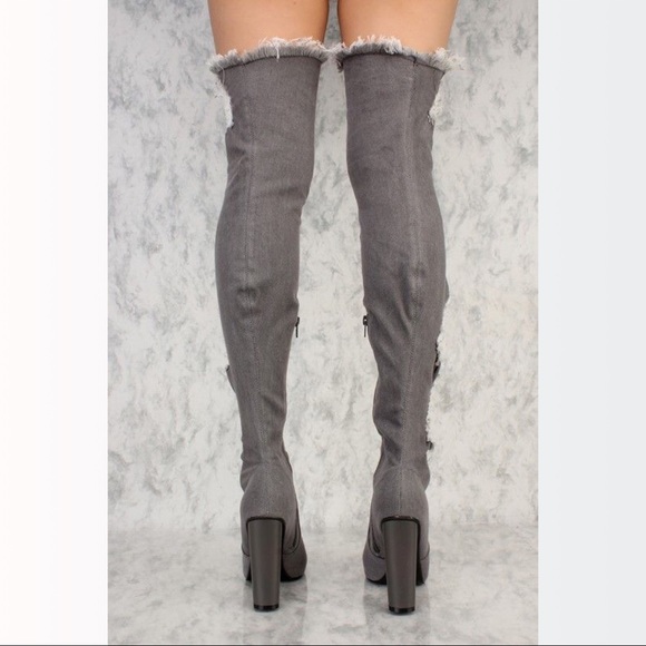 ❤️Size 7.5 Denim Thigh High Boots Chunky Heel - Picture 4 of 4